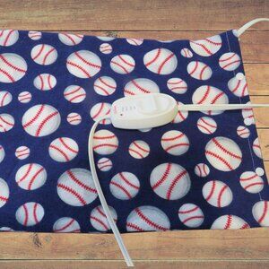 Heating Pad Cover, 12 x 15, Soft Blue Flannel With Baseballs, 3 Snap Closure